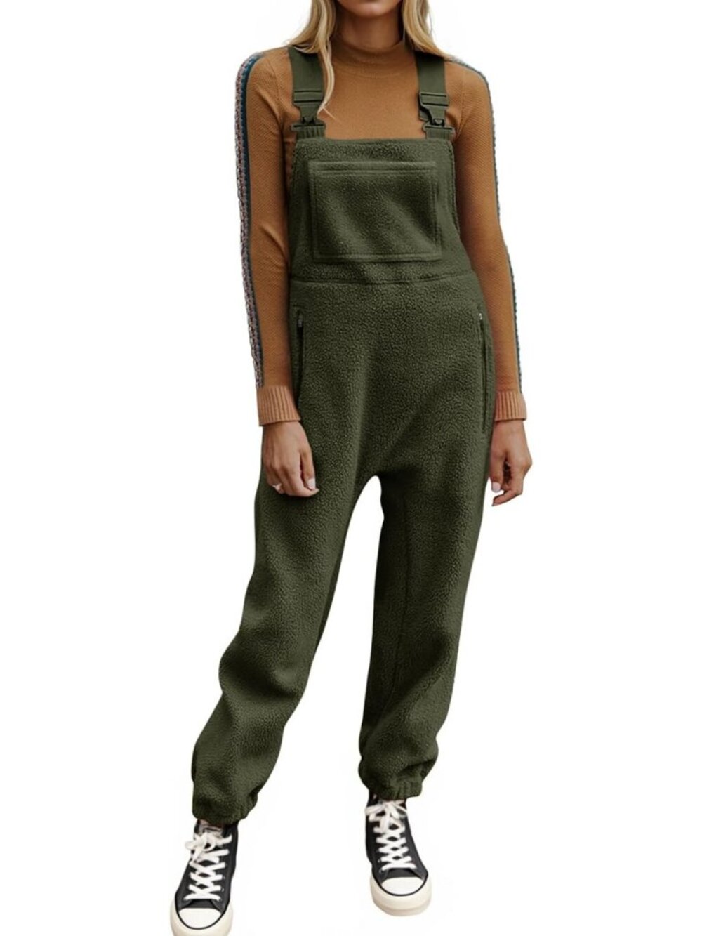 Cozy Women's Fleece Overalls | Warm Winter Jumpsuit with Pockets, Loose Fit